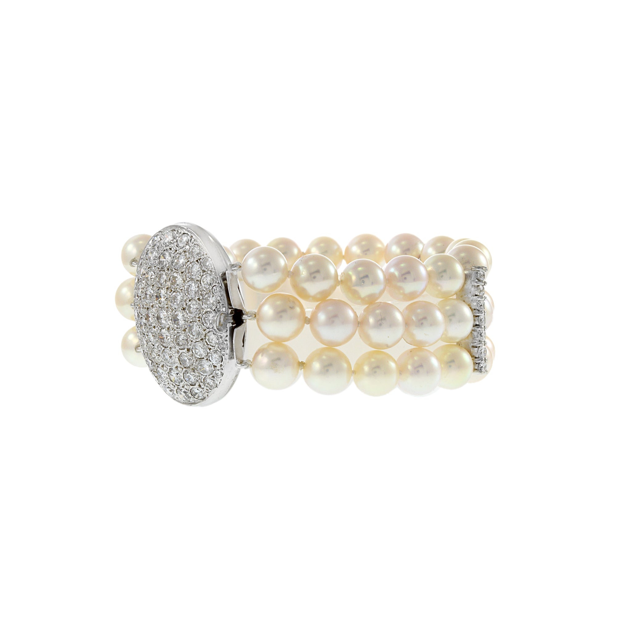 Vintage Retro Era Akoya Pearl and Diamond Bracelet