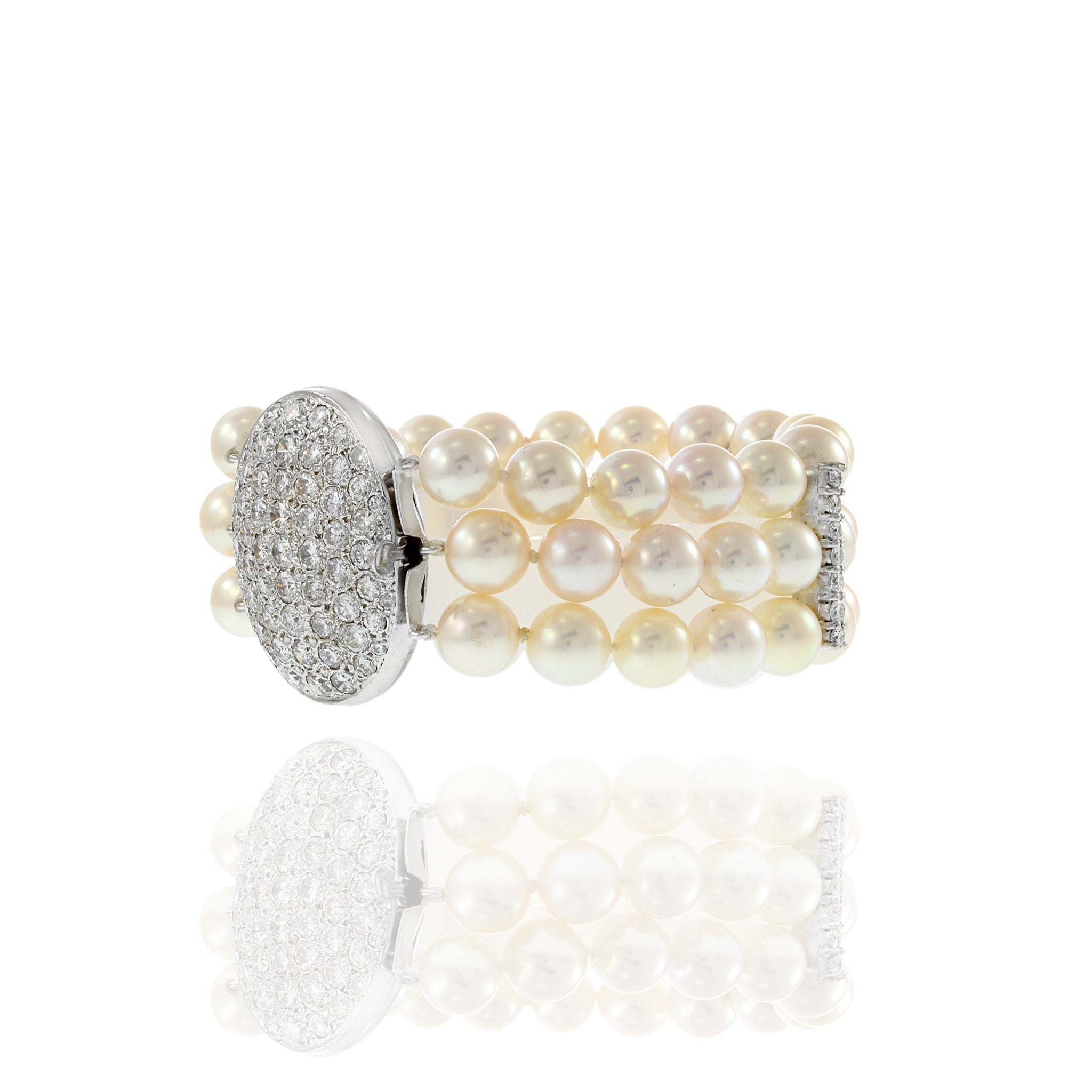 Vintage Retro Era Akoya Pearl and Diamond Bracelet