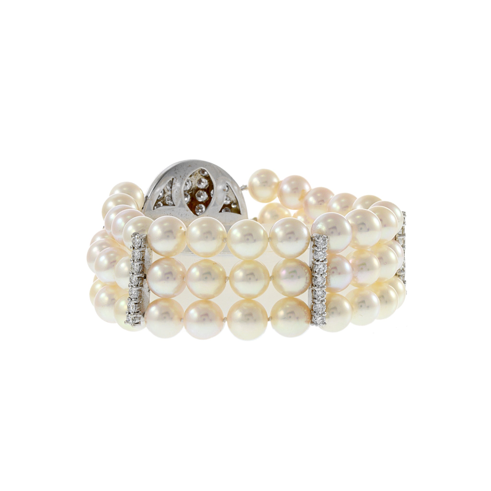 Vintage Retro Era Akoya Pearl and Diamond Bracelet