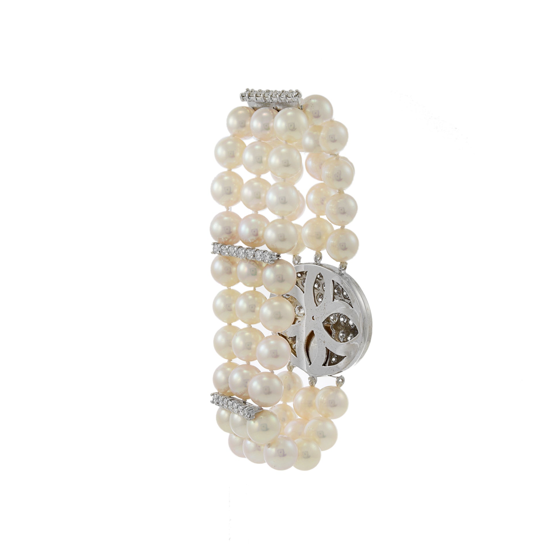 Vintage Retro Era Akoya Pearl and Diamond Bracelet