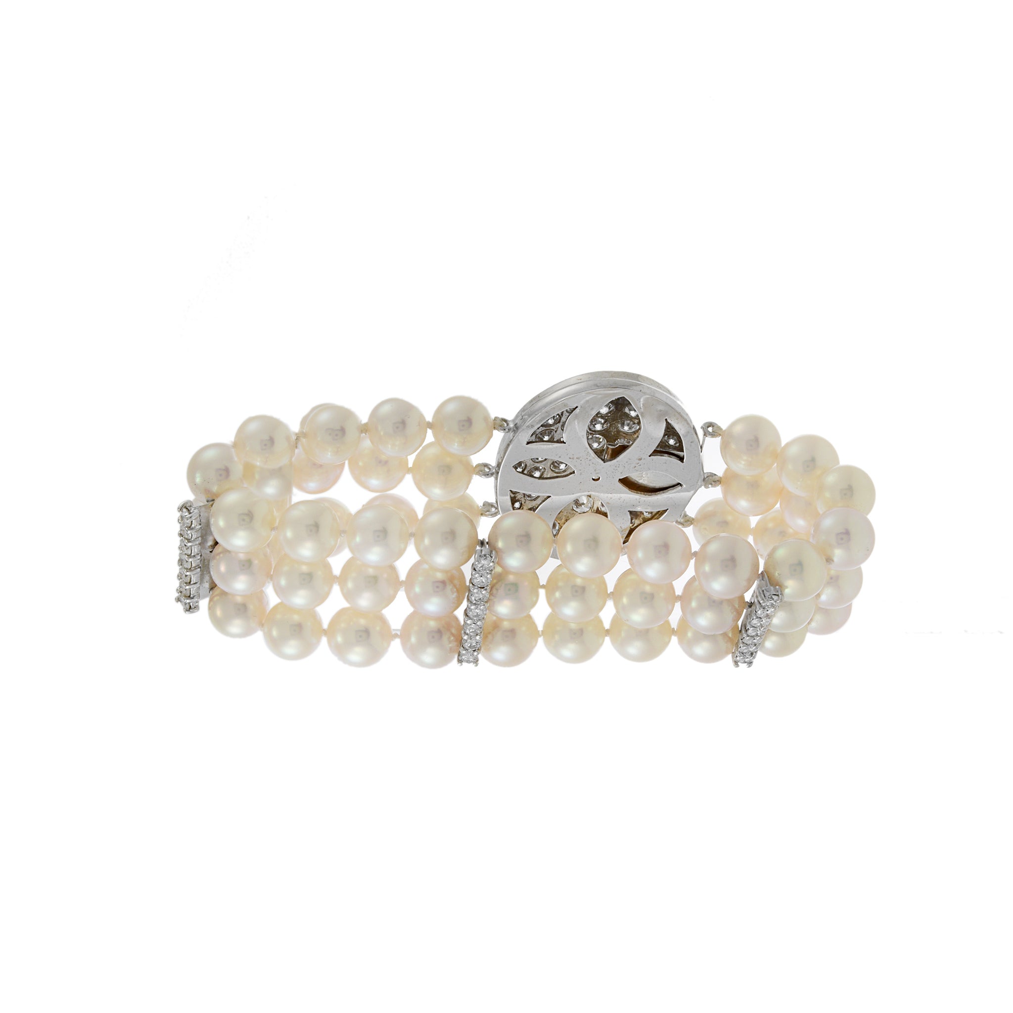 Vintage Retro Era Akoya Pearl and Diamond Bracelet