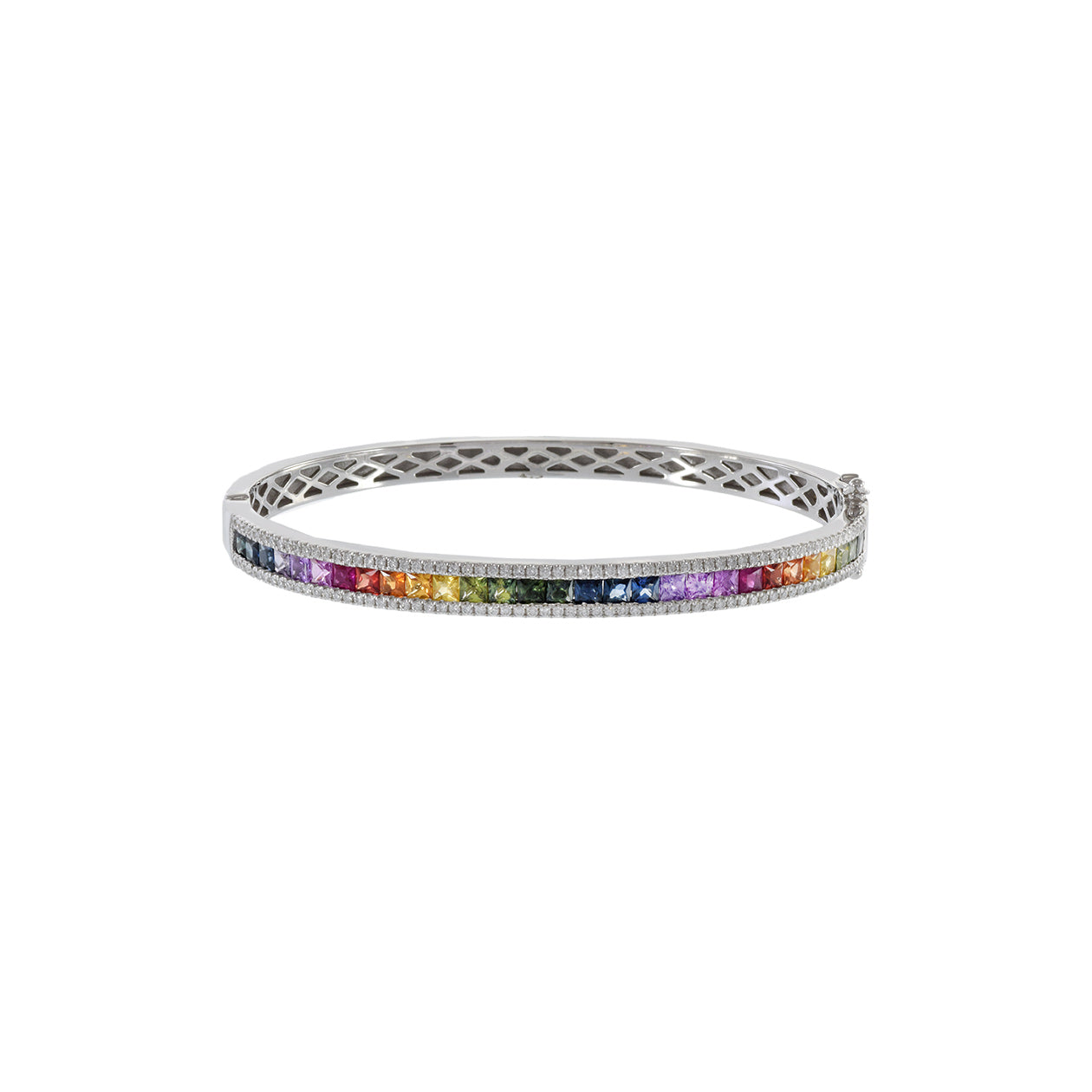 14KT White Gold Multi Color Sapphire And Diamond Bangle Bracelet