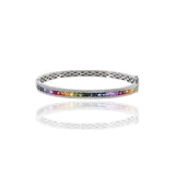 14KT White Gold Multi Color Sapphire And Diamond Bangle Bracelet