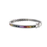 14KT White Gold Multi Color Sapphire And Diamond Bangle Bracelet