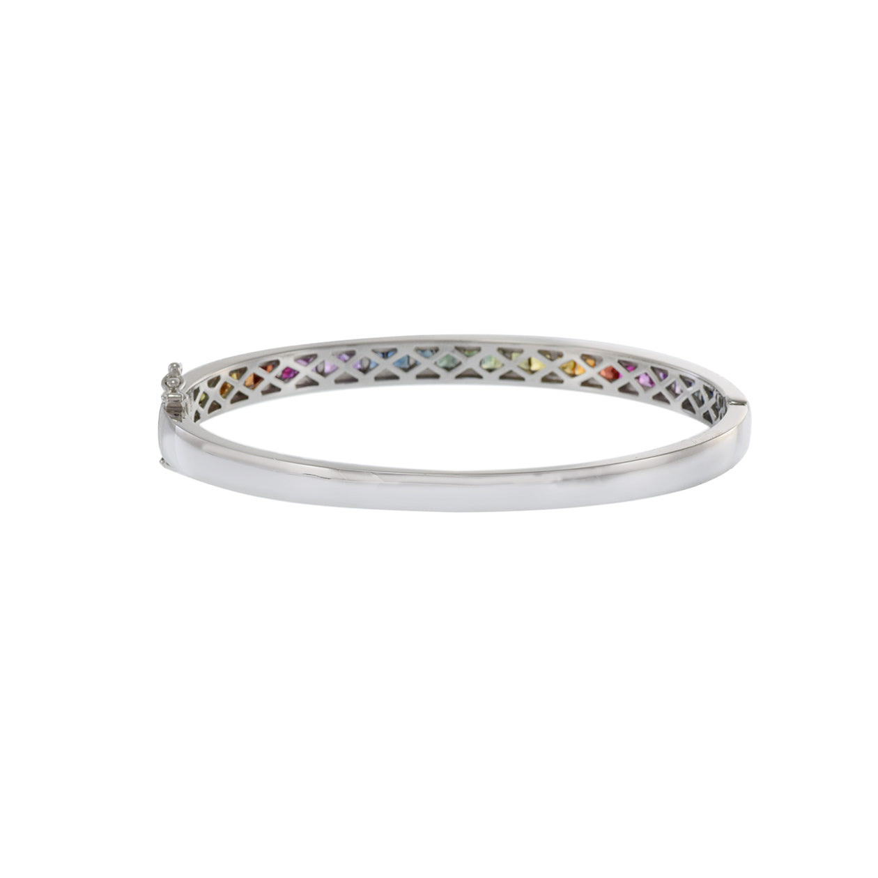 14KT White Gold Multi Color Sapphire And Diamond Bangle Bracelet