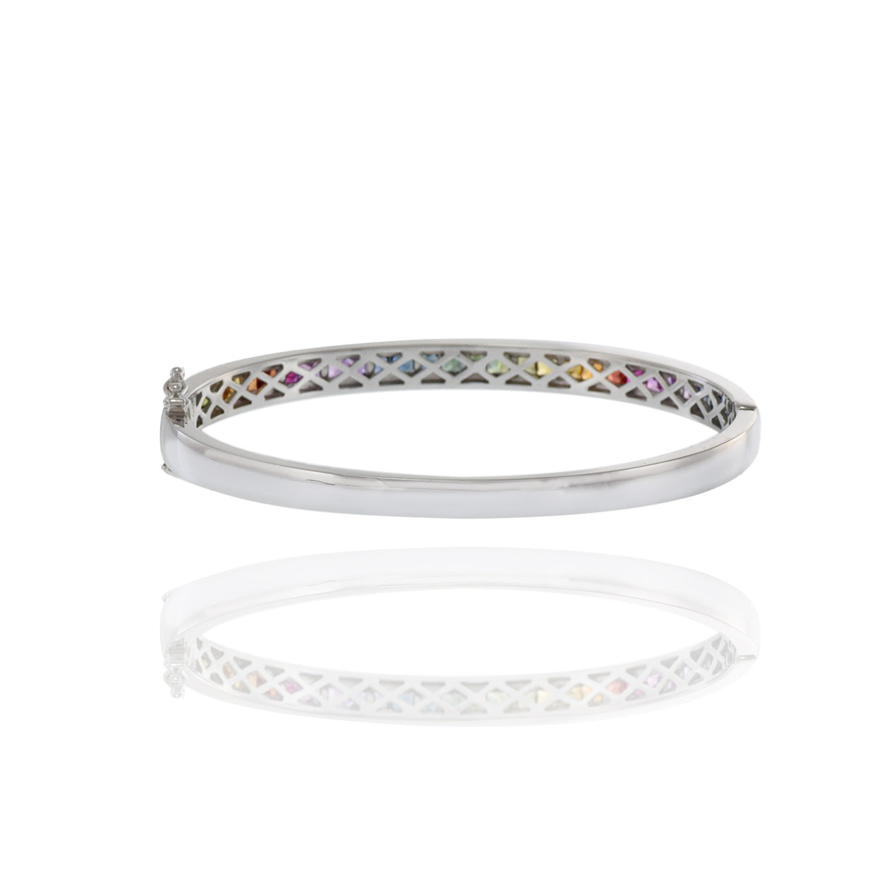 14KT White Gold Multi Color Sapphire And Diamond Bangle Bracelet