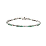 14KT White Gold Alternating Emerald And Diamond Straight Line Bracelet