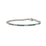 14KT White Gold Alternating Emerald And Diamond Straight Line Bracelet