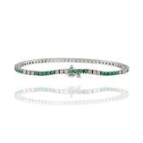 14KT White Gold Alternating Emerald And Diamond Straight Line Bracelet