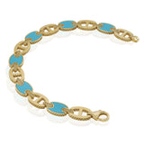 14KT Yellow Gold Turquoise and Diamond Oval Link Bracelet