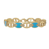 14KT Yellow Gold Turquoise and Diamond Oval Link Bracelet