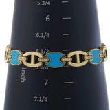 14KT Yellow Gold Turquoise and Diamond Oval Link Bracelet