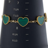 14KT Yellow Gold Malachite Heart Bracelet with Diamond Accents
