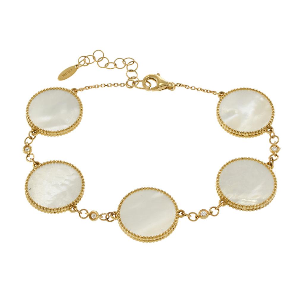 14KT Yellow Gold Mother of Pearl Circle Bracelet with Diamond Accents