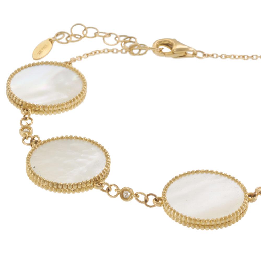 14KT Yellow Gold Mother of Pearl Circle Bracelet with Diamond Accents