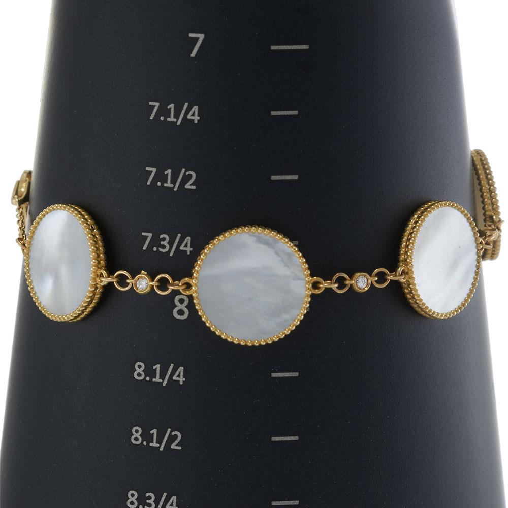 14KT Yellow Gold Mother of Pearl Circle Bracelet with Diamond Accents