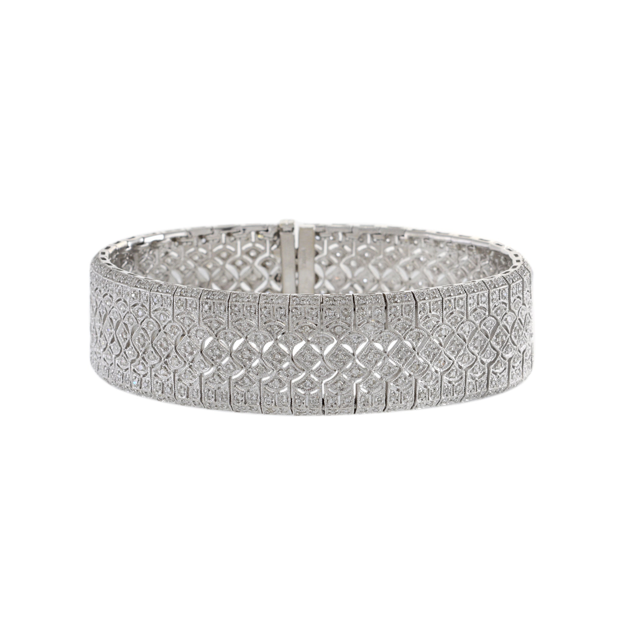 Estate 14KT White Gold Diamond Mesh Filigree Bracelet