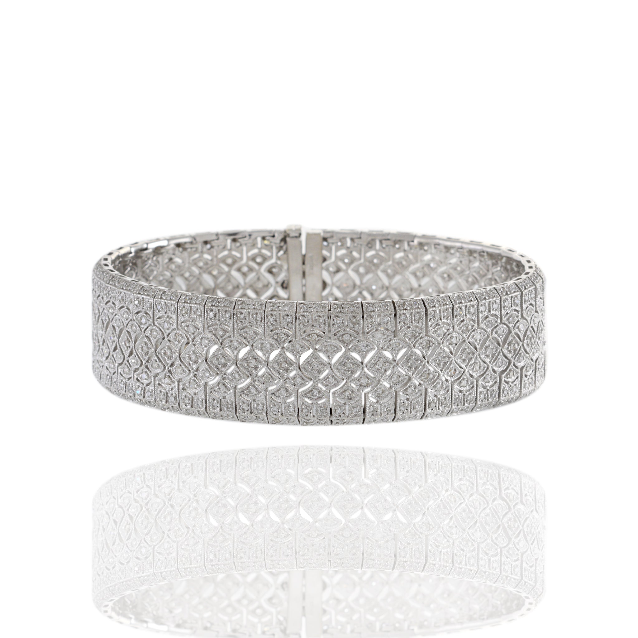 Estate 14KT White Gold Diamond Mesh Filigree Bracelet