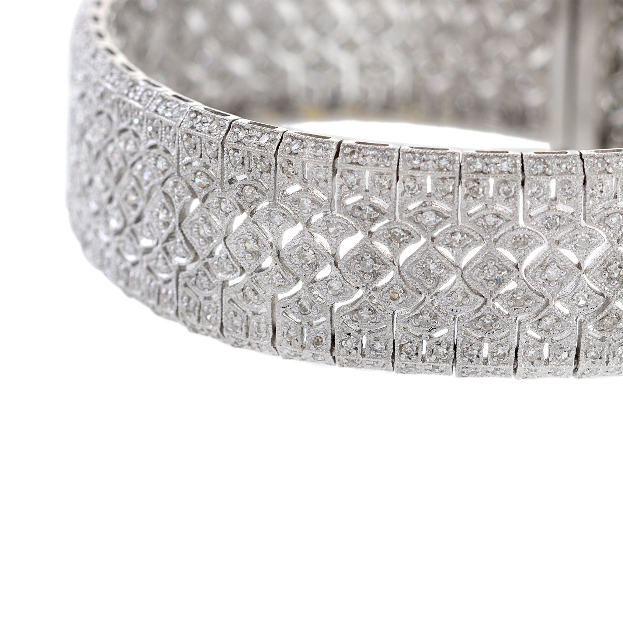 Estate 14KT White Gold Diamond Mesh Filigree Bracelet