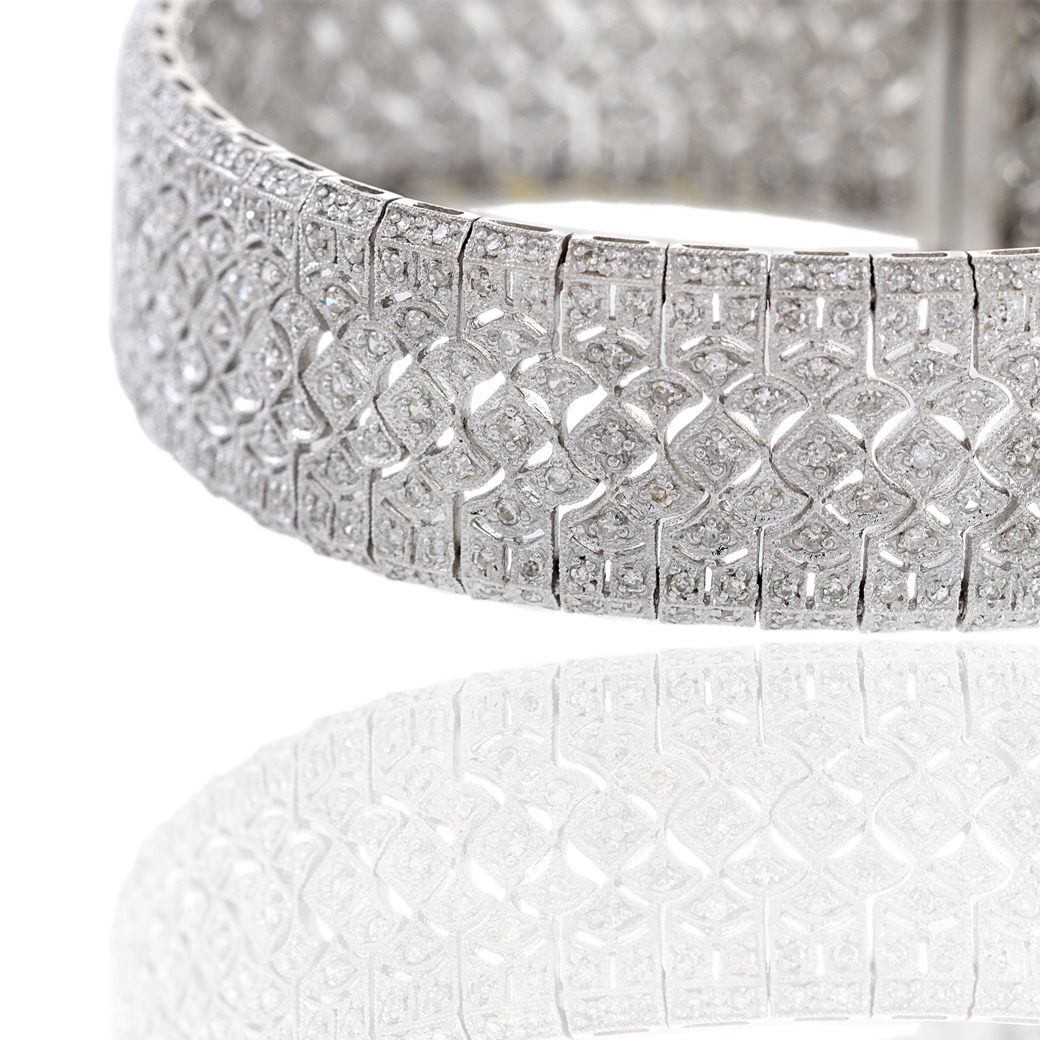 Estate 14KT White Gold Diamond Mesh Filigree Bracelet