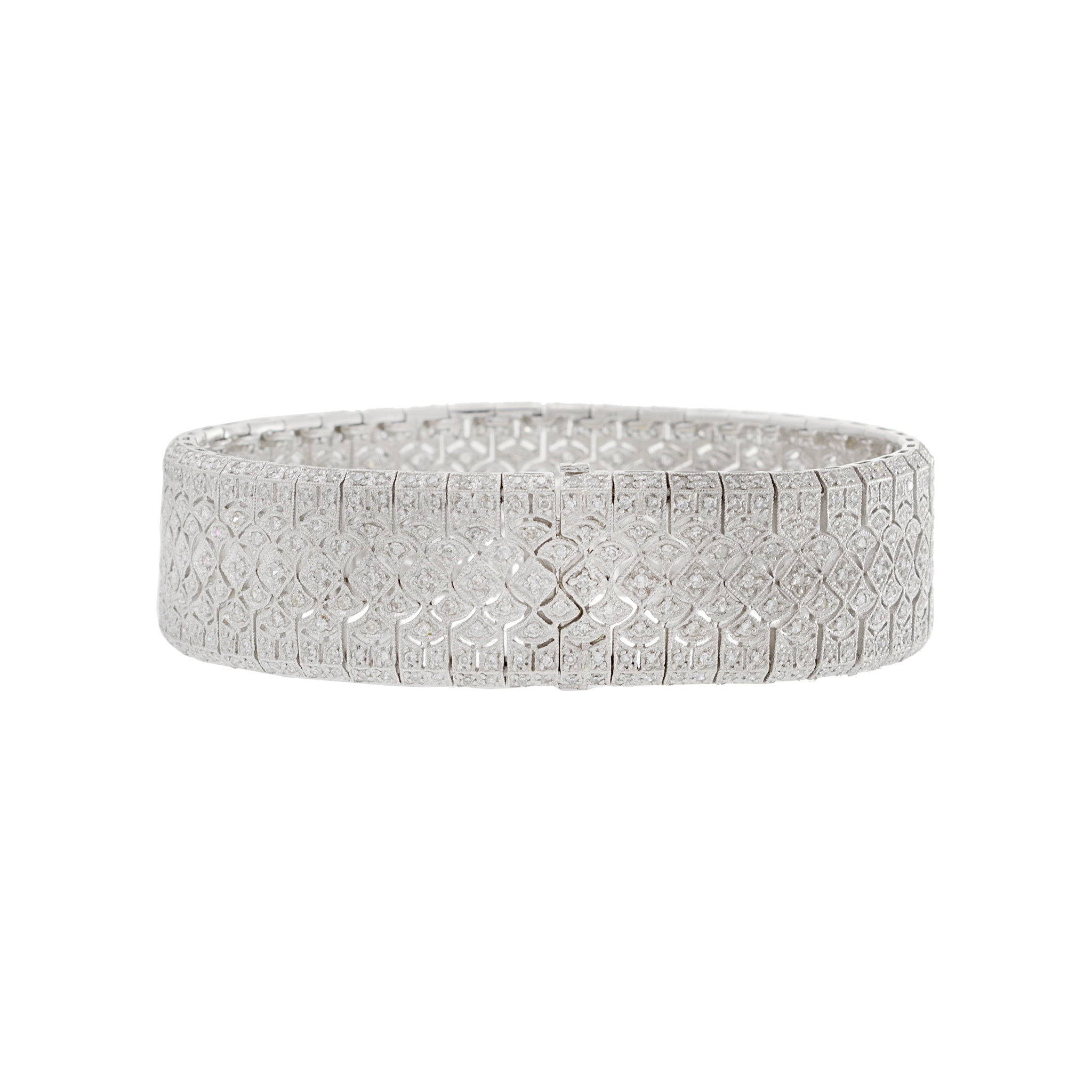 Estate 14KT White Gold Diamond Mesh Filigree Bracelet