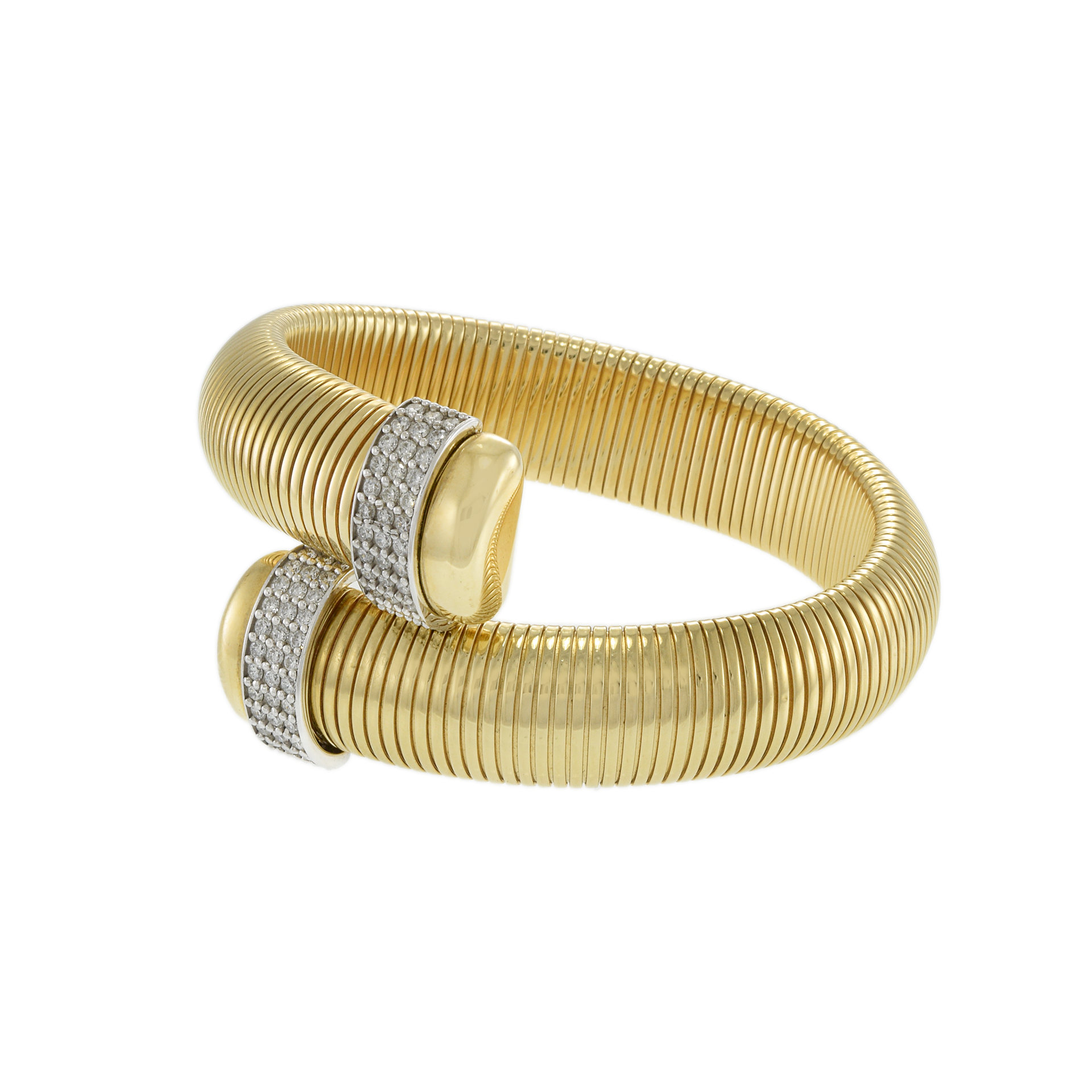 14KT Yellow Gold Flex Wrist Cuff with Round Cut Diamonds