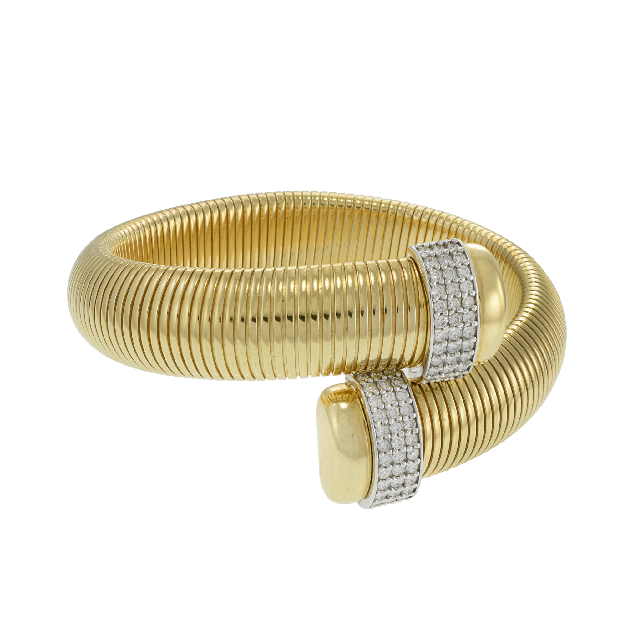 14KT Yellow Gold Flex Wrist Cuff with Round Cut Diamonds