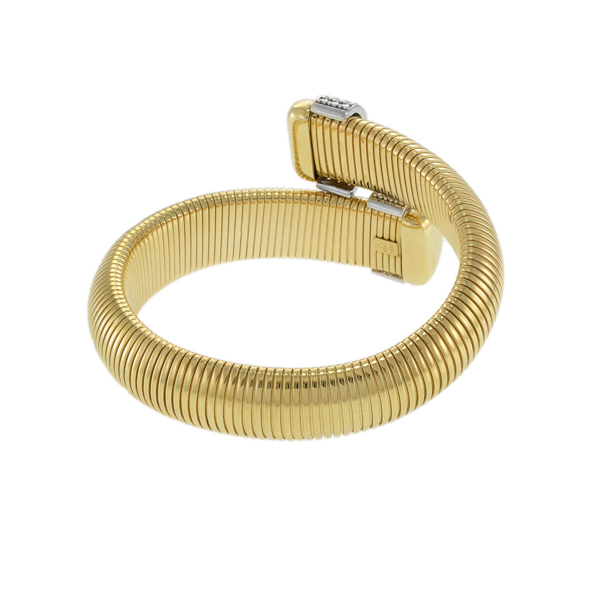 14KT Yellow Gold Flex Wrist Cuff with Round Cut Diamonds