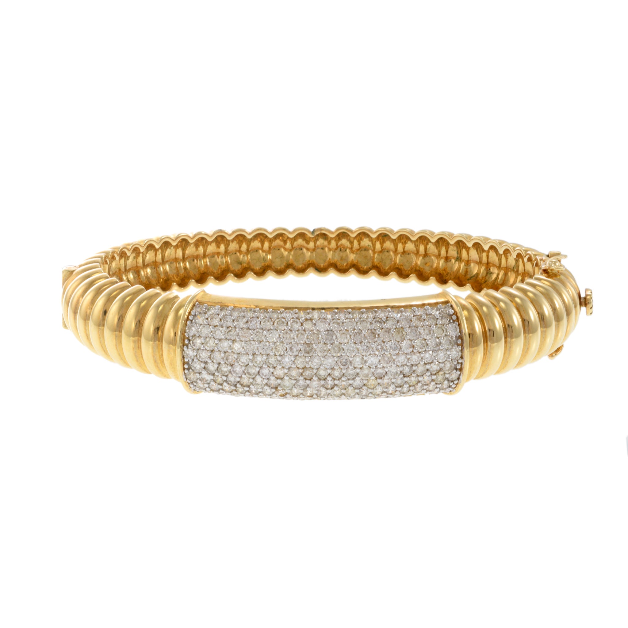 14KT Yellow Gold Ribbed Diamond Bangle Bracelet