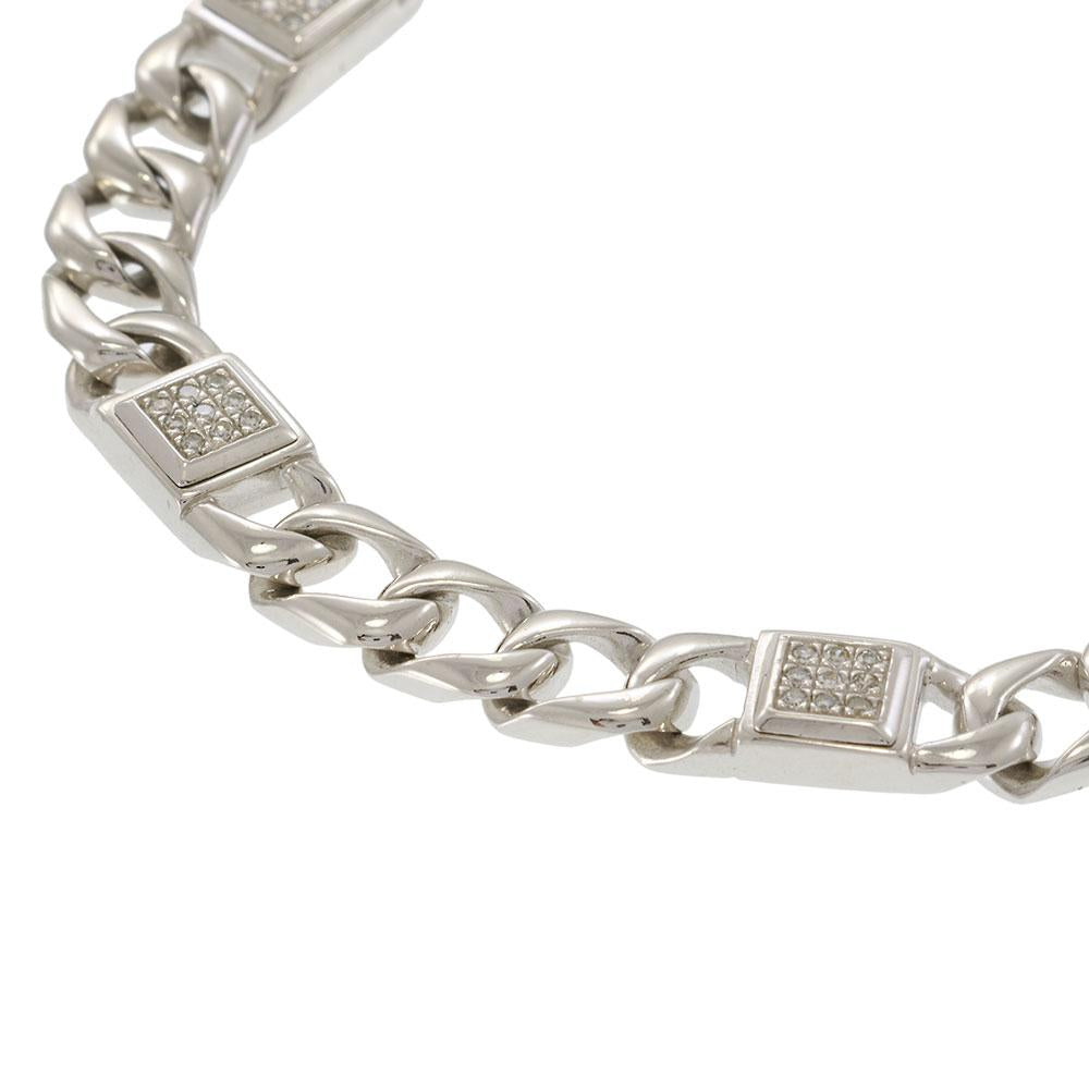 14KT White Gold Cuban Link Men's Diamond Bracelet