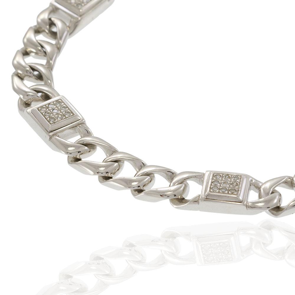 14KT White Gold Cuban Link Men's Diamond Bracelet
