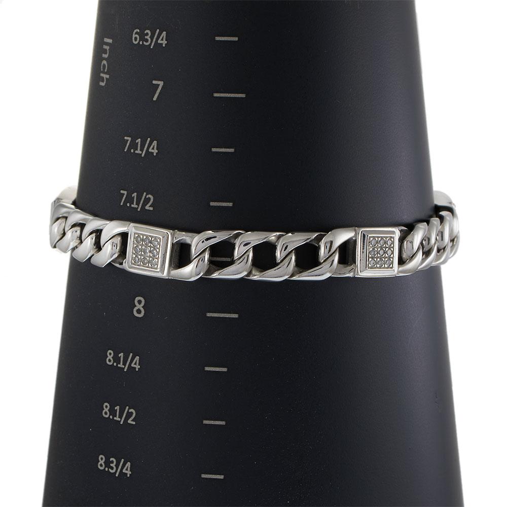 14KT White Gold Cuban Link Men's Diamond Bracelet