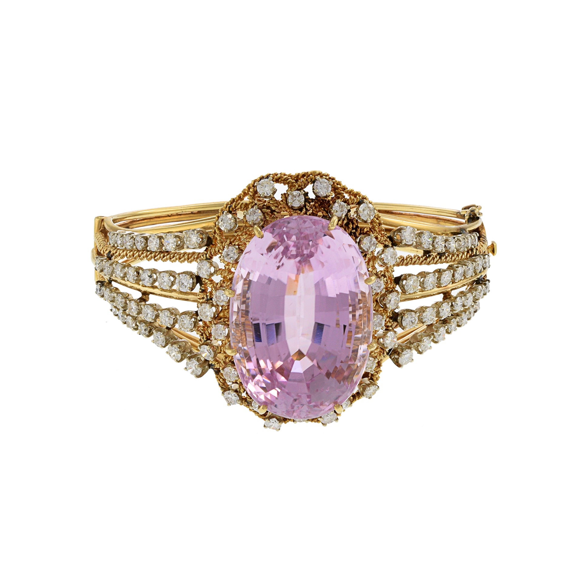 Retro Era Kunzite and Diamond Cuff Bracelet