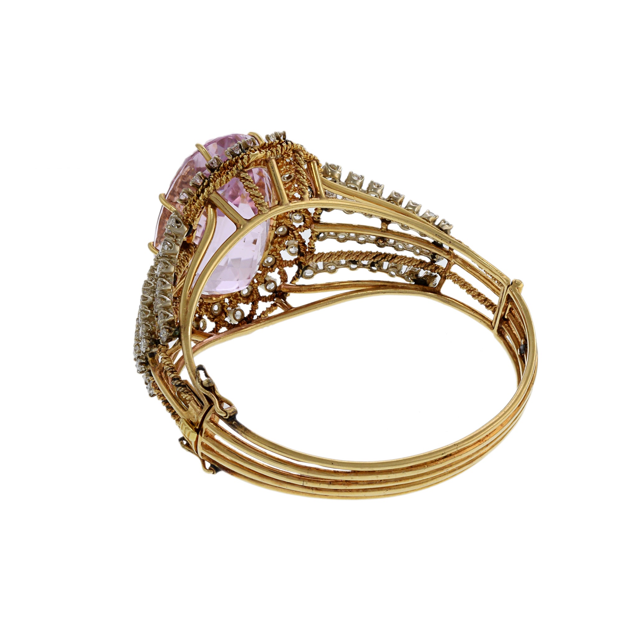 Retro Era Kunzite and Diamond Cuff Bracelet