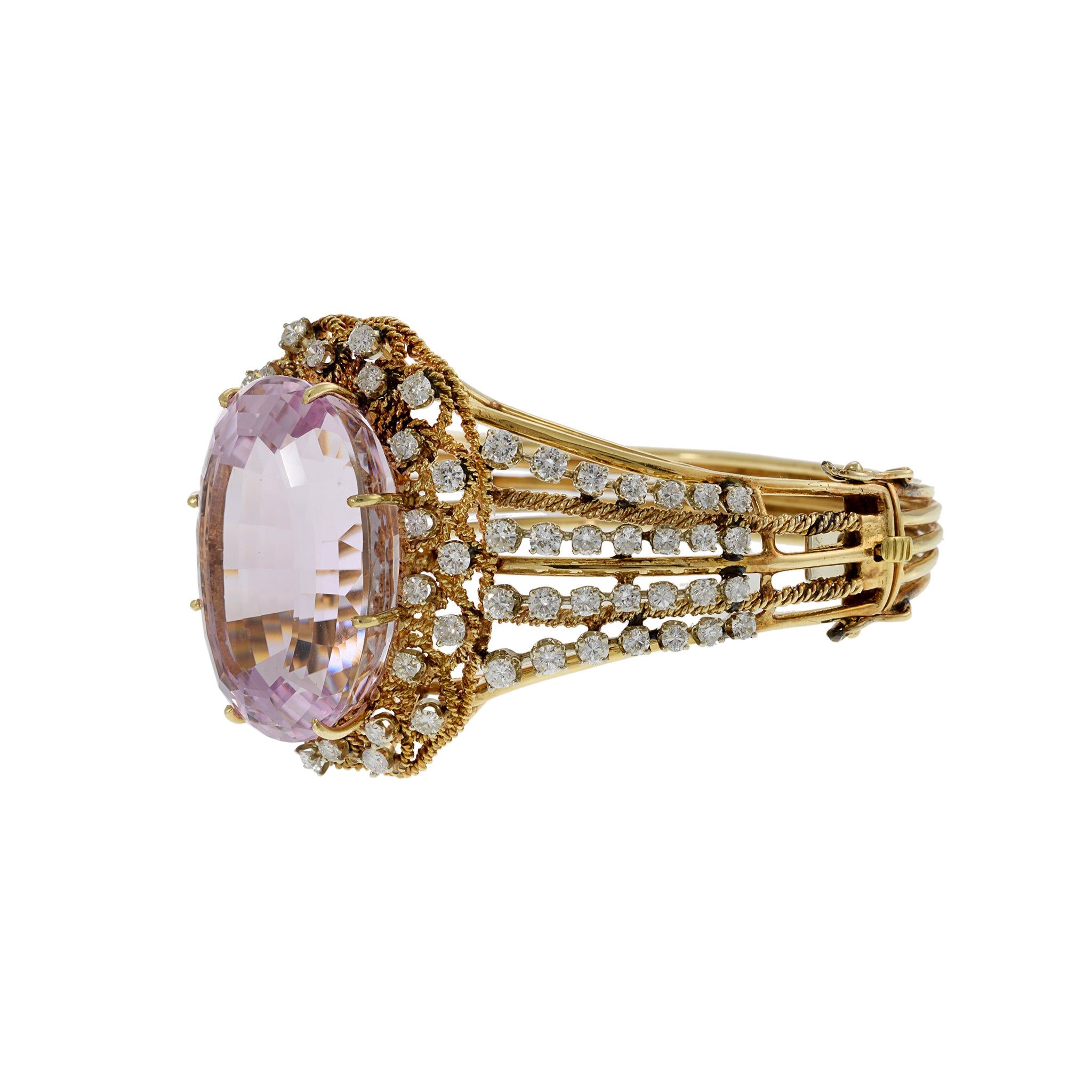 Retro Era Kunzite and Diamond Cuff Bracelet