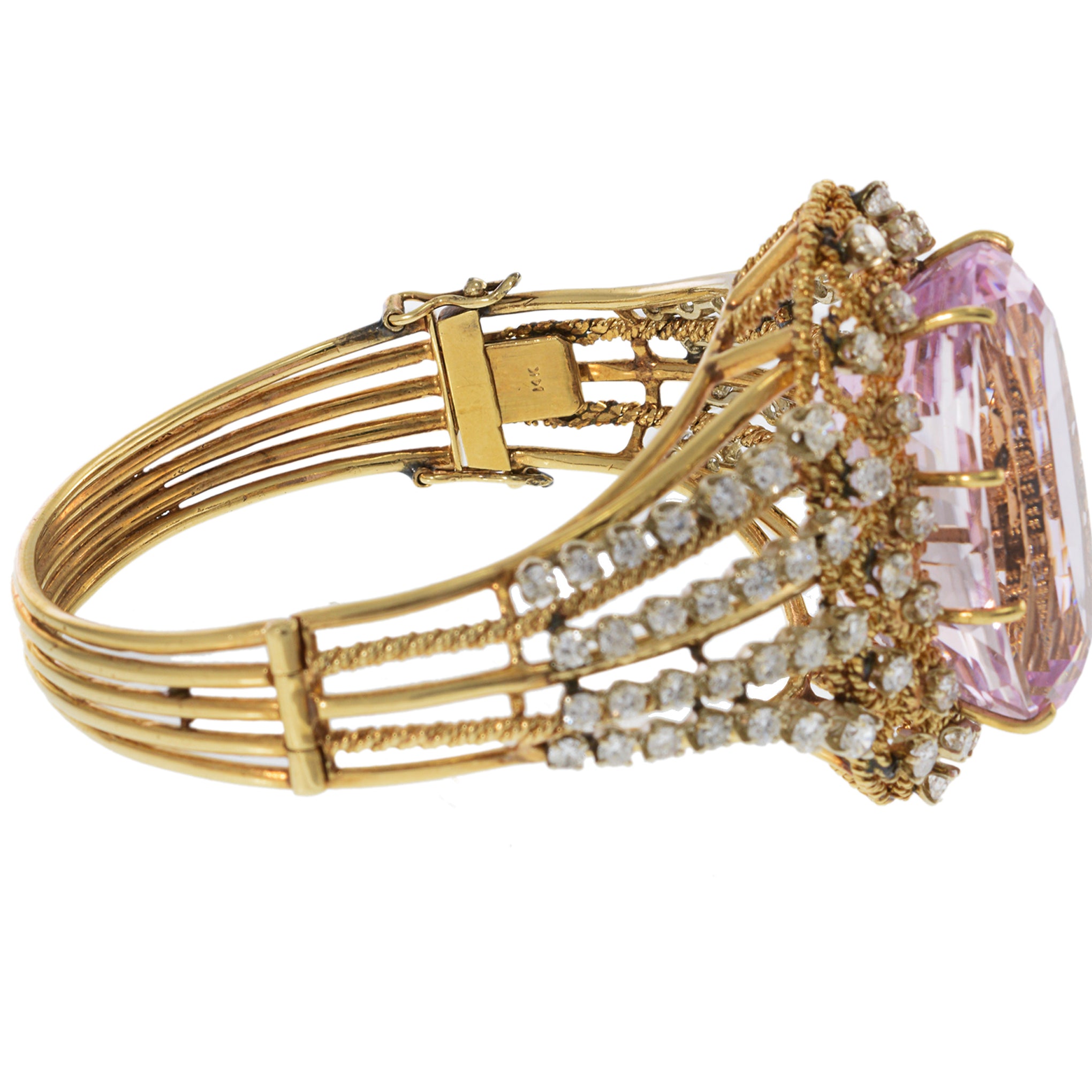 Retro Era Kunzite and Diamond Cuff Bracelet