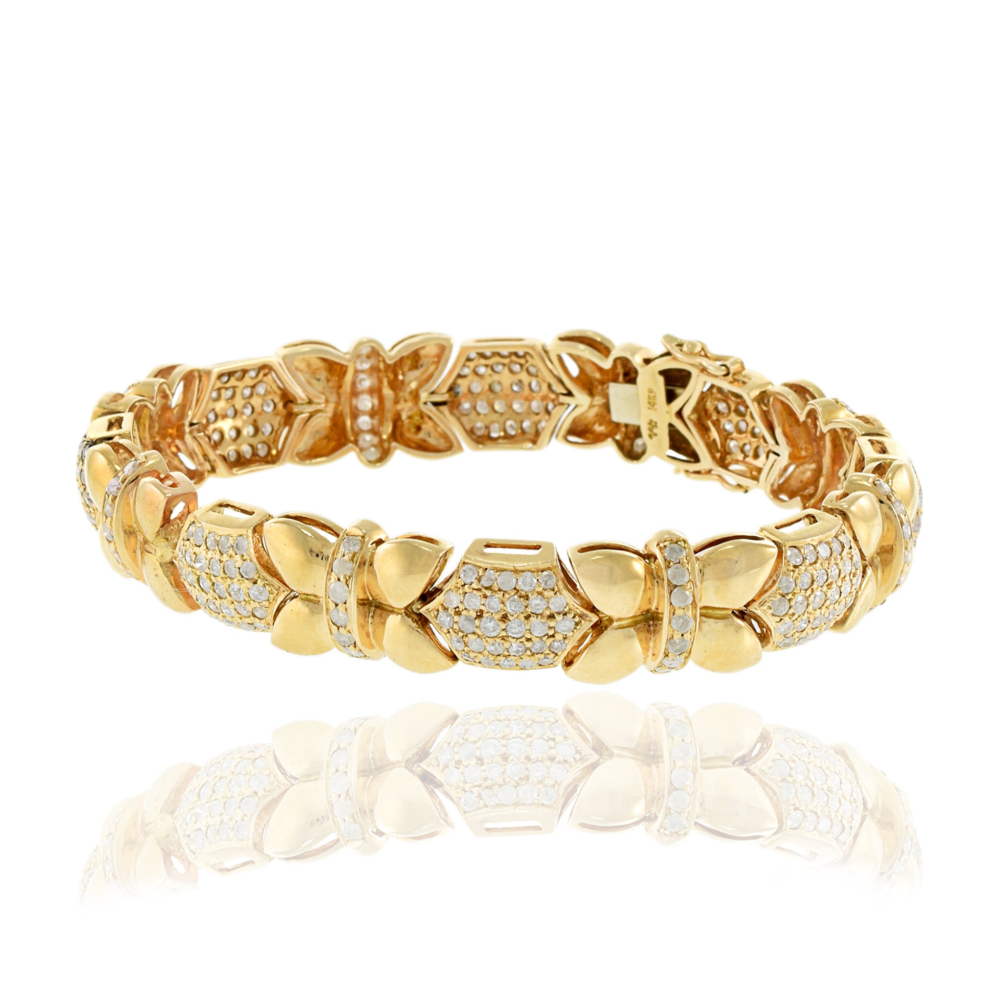 Estate 14KT Yellow Gold Petals and Diamond Bracelet