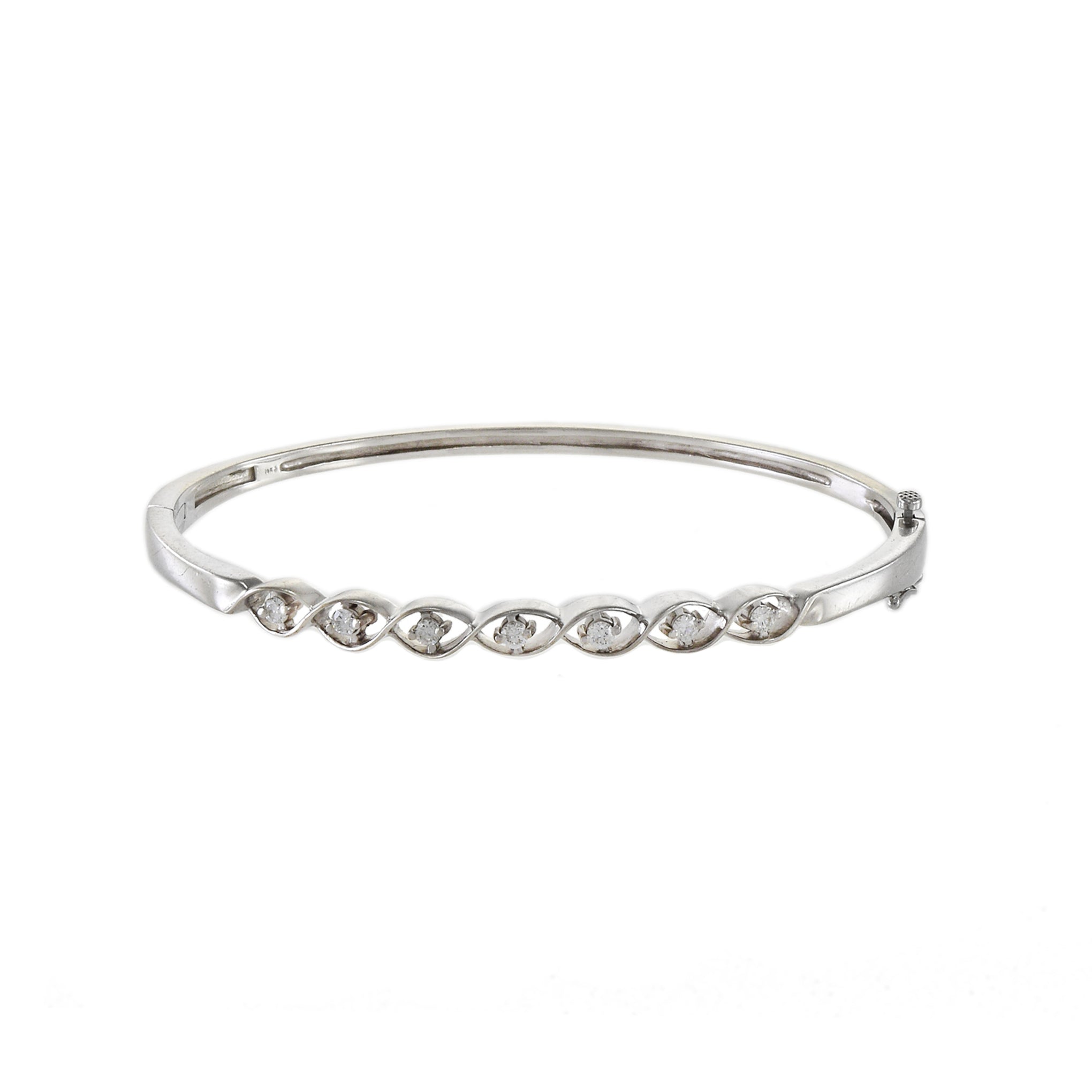 Estate 14KT White Gold Diamond Swirl Bangle Bracelet