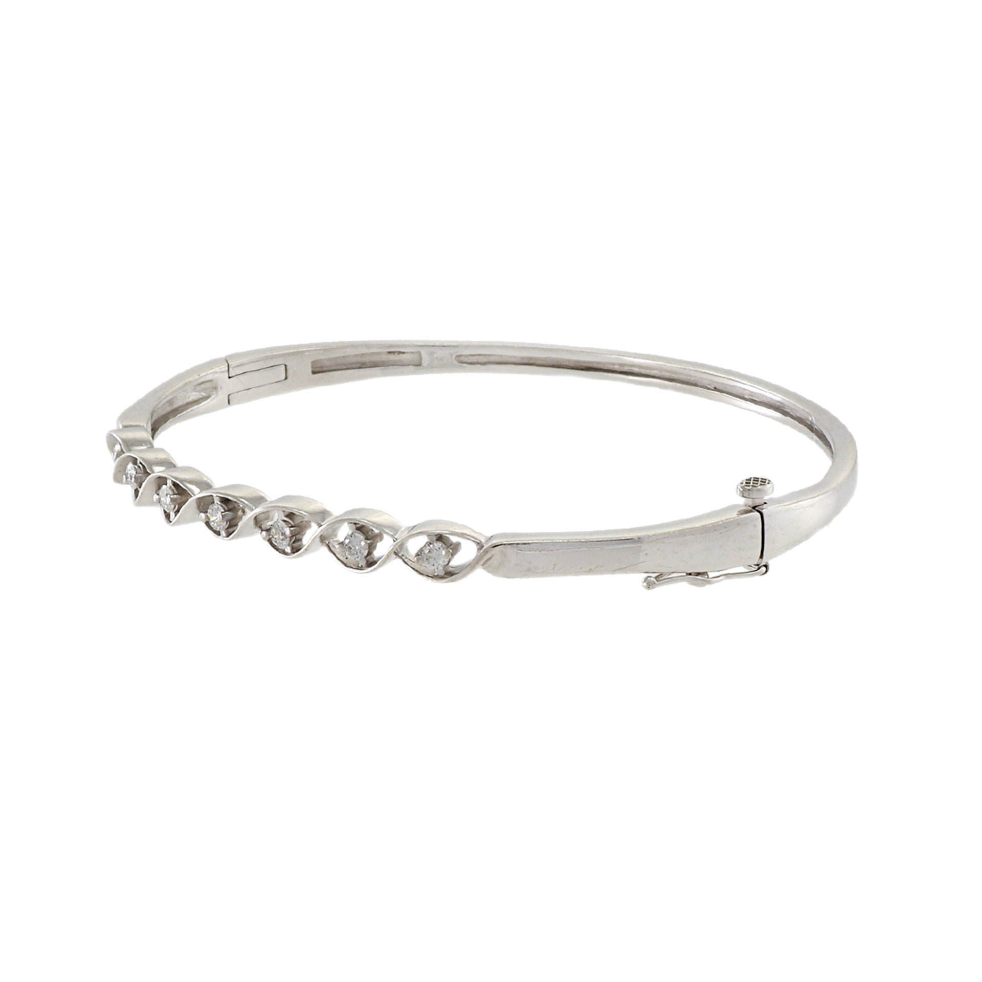 Estate 14KT White Gold Diamond Swirl Bangle Bracelet