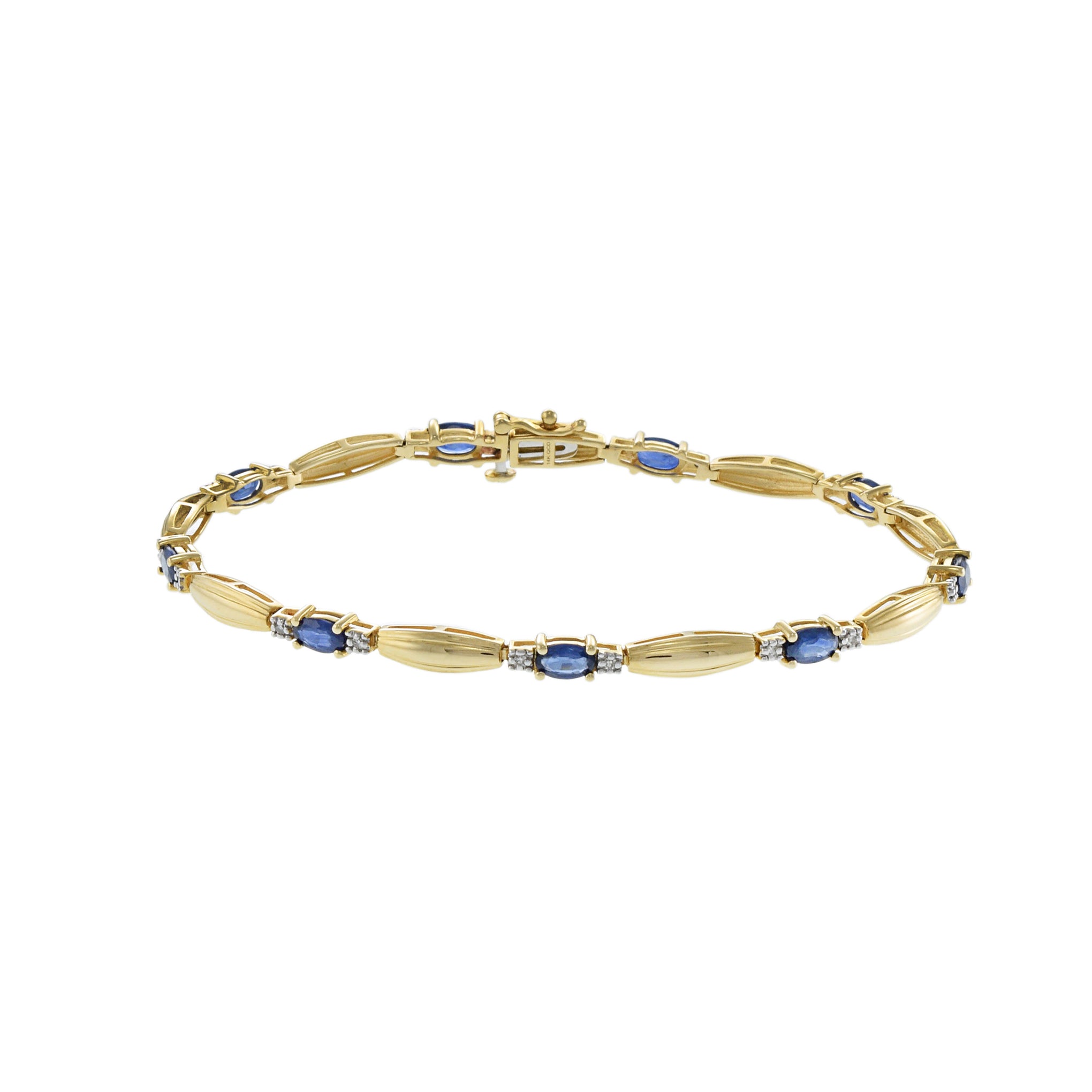 14KT Yellow Gold Bracelet with Round Cut Diamonds and Oval Sapphires