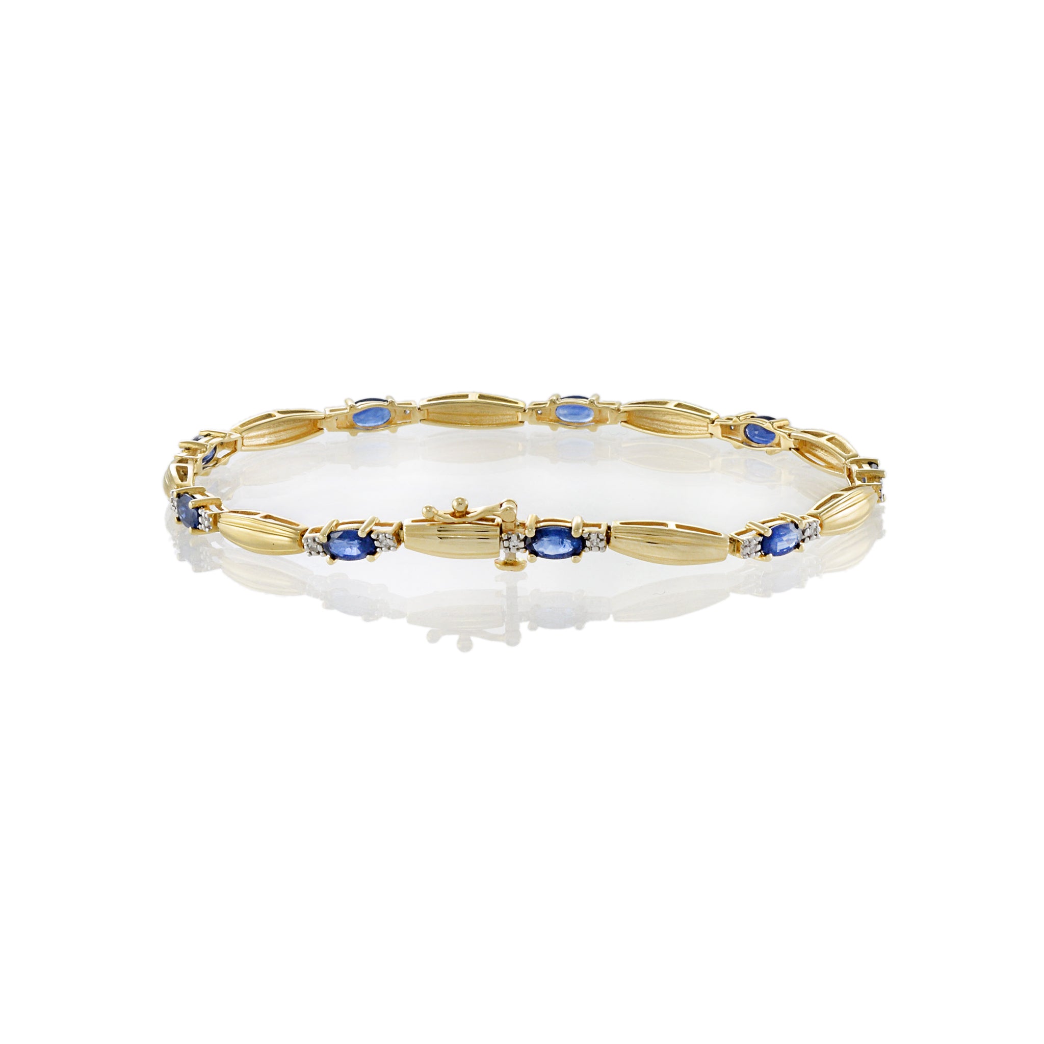 14KT Yellow Gold Bracelet with Round Cut Diamonds and Oval Sapphires