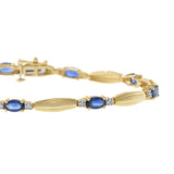 14KT Yellow Gold Bracelet with Round Cut Diamonds and Oval Sapphires