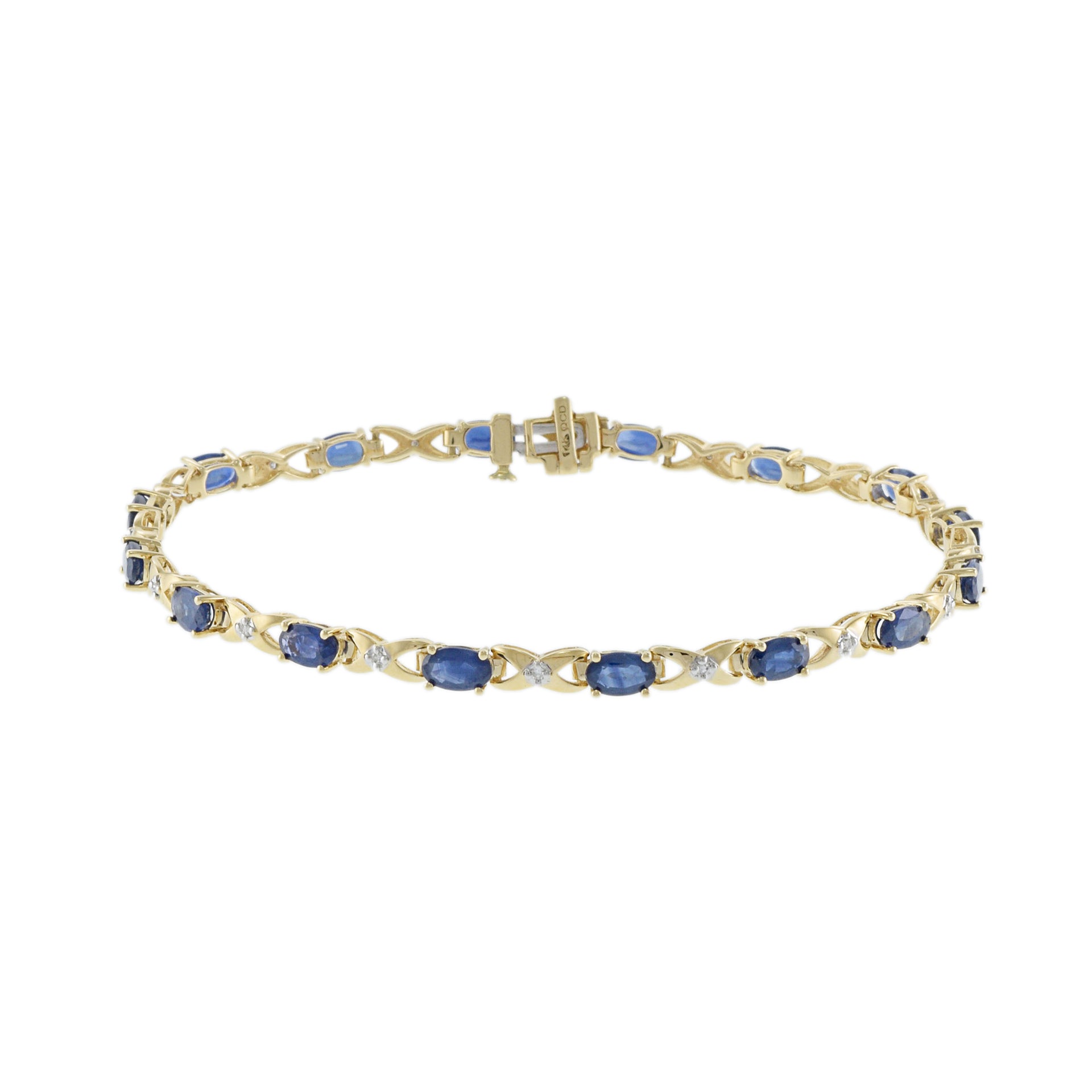 14KT Yellow Gold Bracelet with Round Cut Diamonds and Oval Sapphires