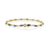 14KT Yellow Gold Bracelet with Round Cut Diamonds and Oval Sapphires