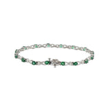 14KT White Gold Bracelet with Round Cut Diamonds and Oval Emeralds