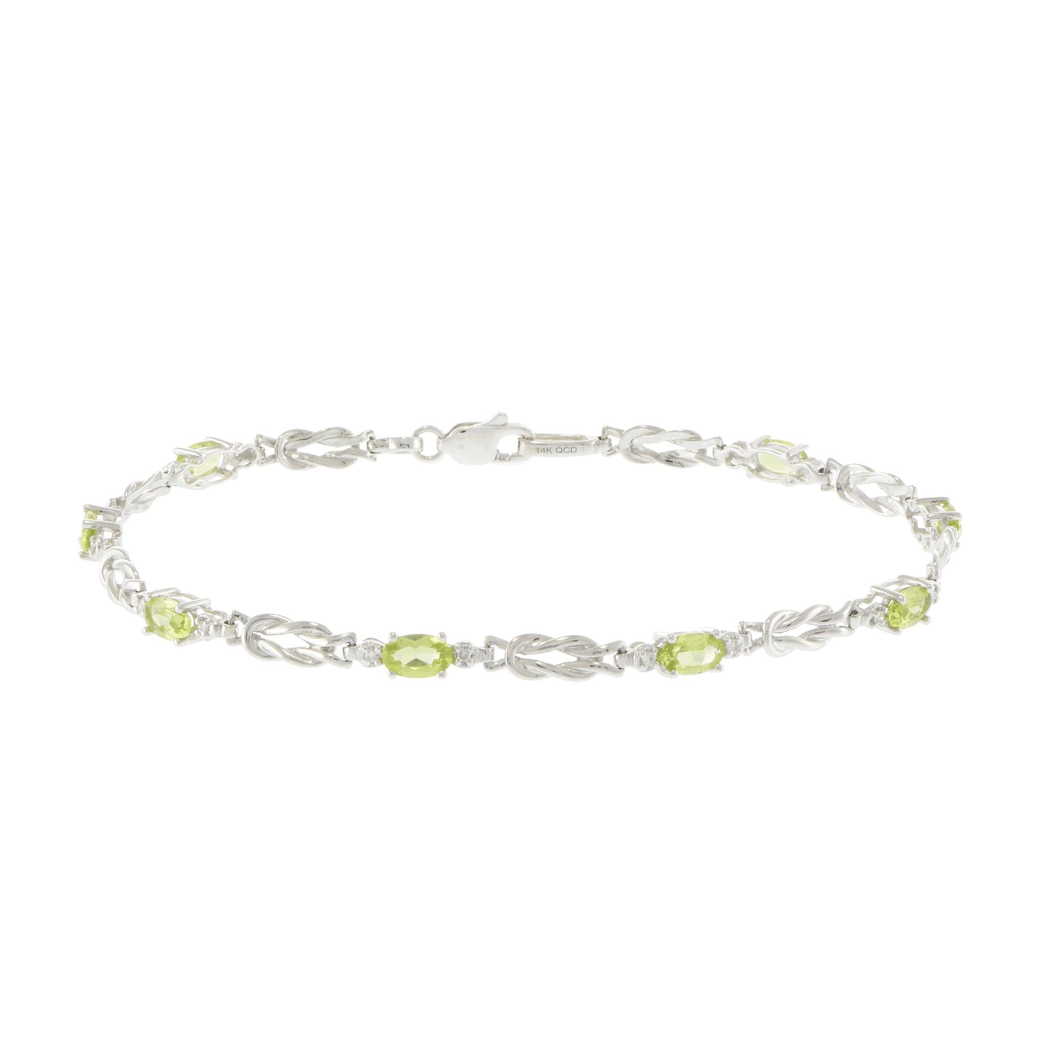 14KT White Gold Peridot and Diamond Bracelet