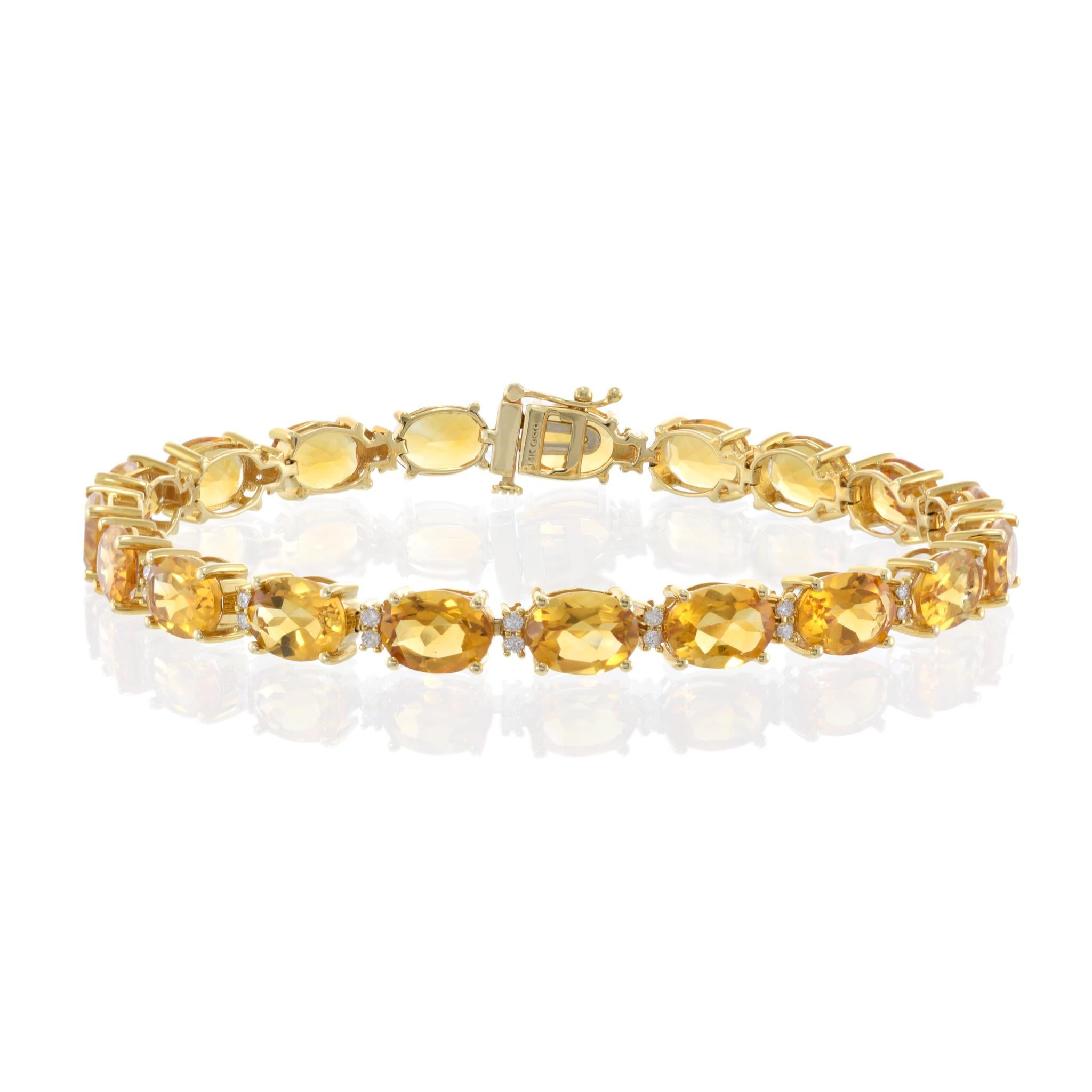 14KT Yellow Gold Oval Citrine and Diamond Bracelet