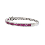 14KT White Gold Bangle Bracelet with Round Cut Diamonds and Rubies