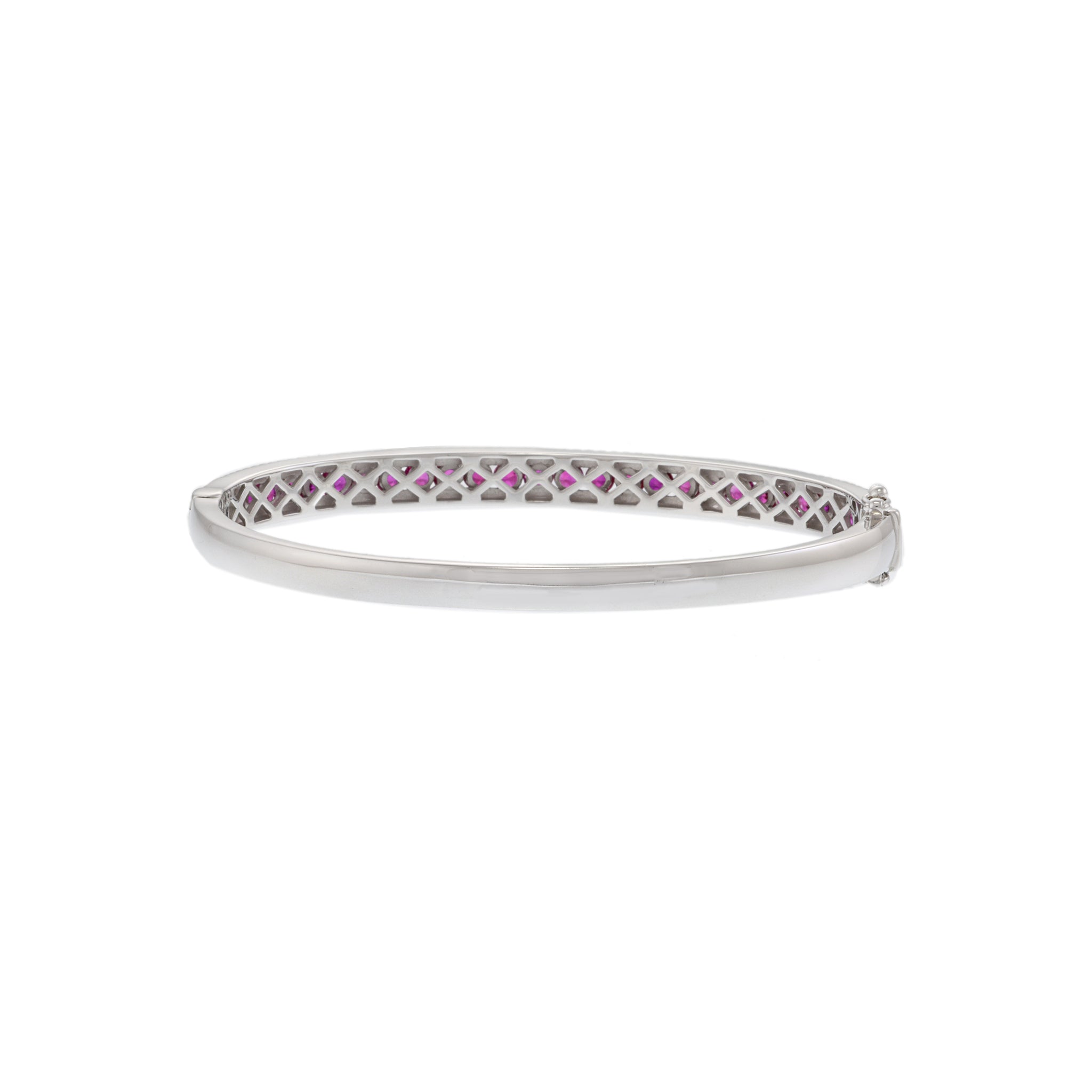 14KT White Gold Bangle Bracelet with Round Cut Diamonds and Rubies