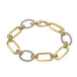 14KT Yellow Gold and Round Cut Diamonds Oval Links Bracelet